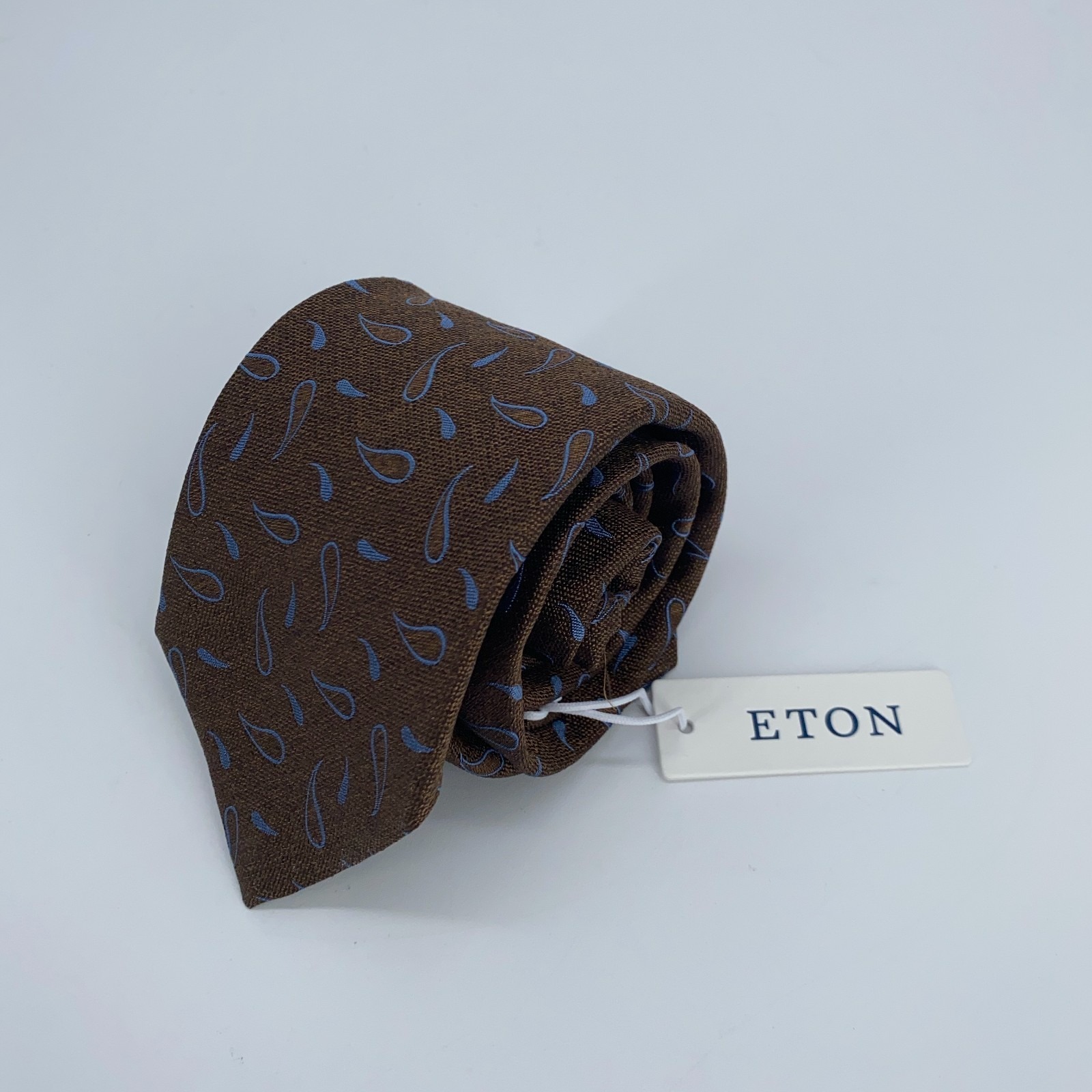 Eton Tie Men One Size Brown Blue Paisley Silk Classic Fit Necktie Italy Made Nwt
